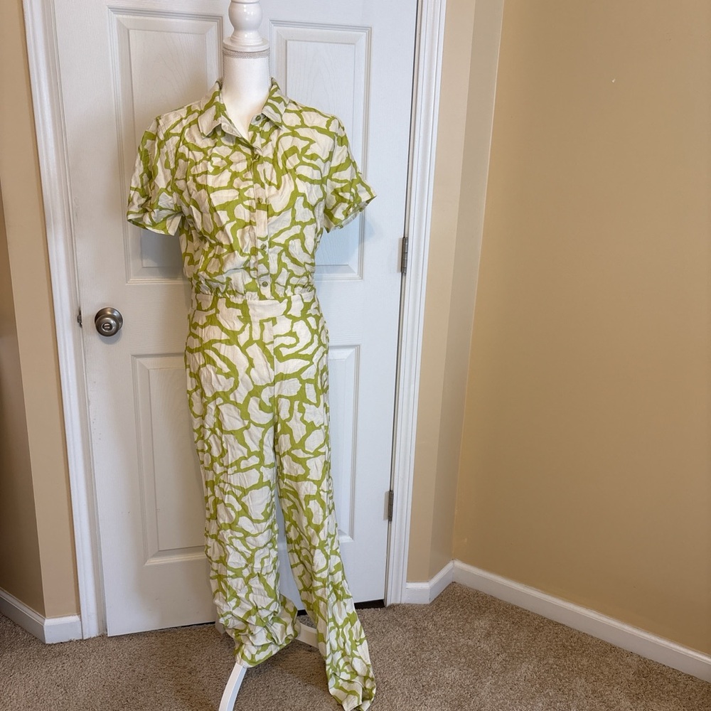 Fashion Nova Lime and White Abstract Jumpsuit